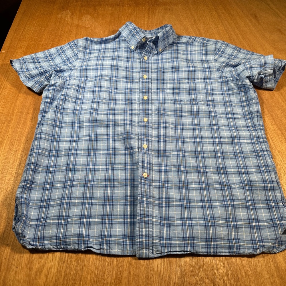 Cremieux Button Down Mens XL Blue Plaid Supima Cotton Short Sleeve Shirt